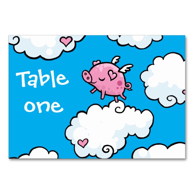 Flying Pig Tanzen auf Wolken individuell einstellb Tischnummer (Vorderseite)