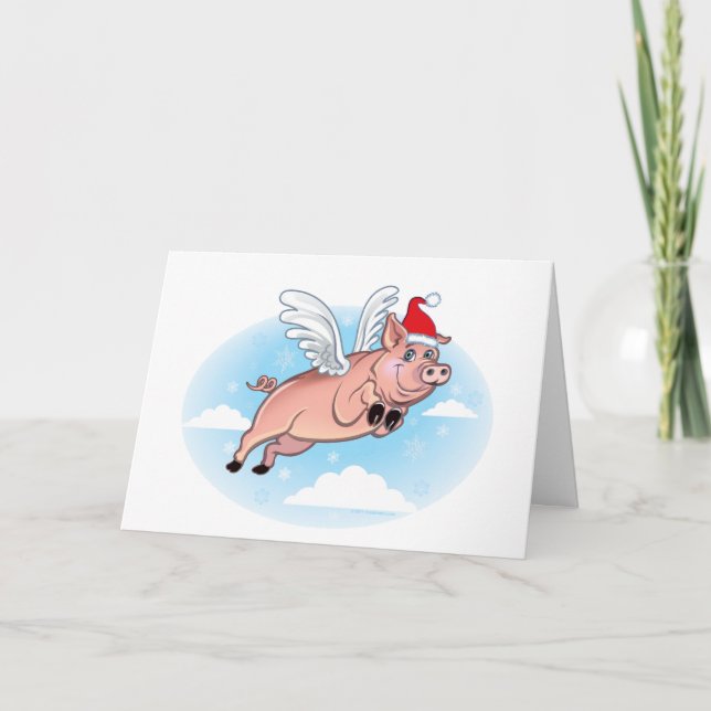 Flying Pig Weihnachtskarte Feiertagskarte (Vorderseite)