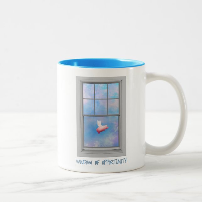 Flying Pig-Window Zweifarbige Tasse (Rechts)