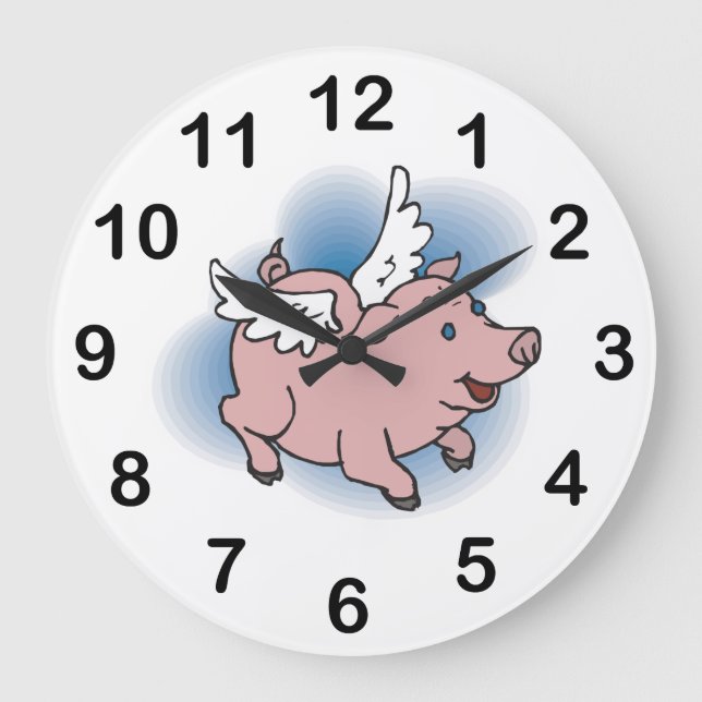 Flying Pigs Clock - Cute Pink Pig with Wings! Große Wanduhr (Vorderseite)