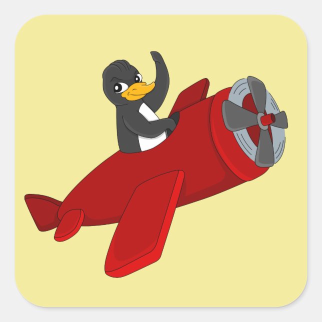 Flying Pinguin-Cartoon-Aufkleber Quadratischer Aufkleber (Vorderseite)