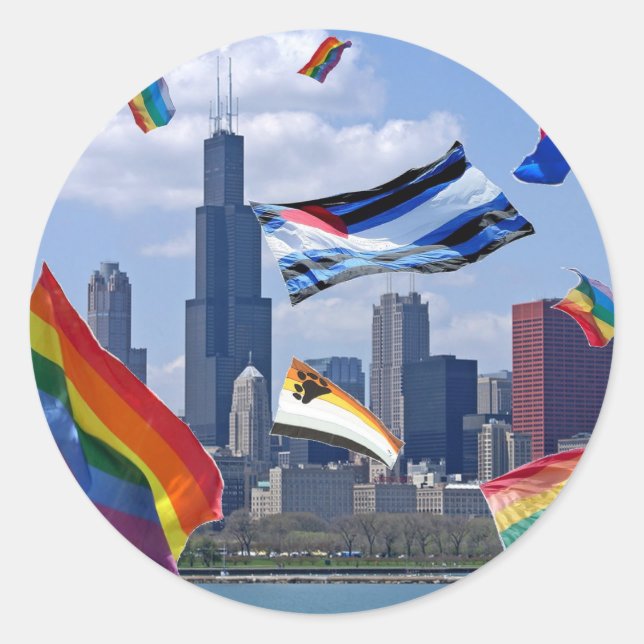 Flying Pride über Chicago Runder Aufkleber (Vorderseite)