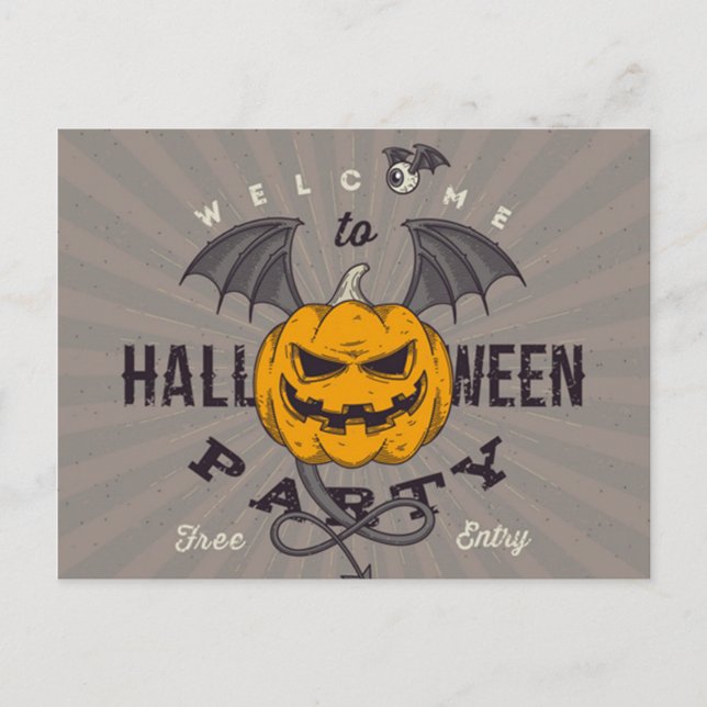 Flying Pumpkin-Halloween-Party Einladungspostkarte (Vorderseite)