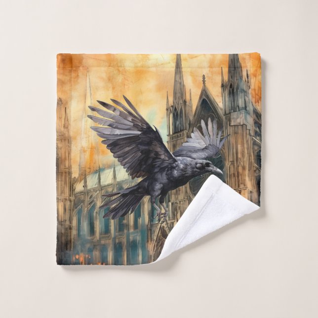Flying Raven et la cathédrale gothique médiévale (Gant de toilette)