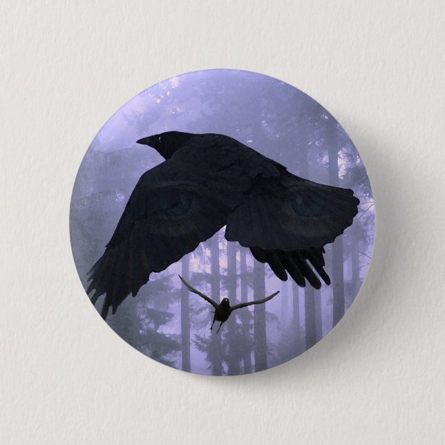 Flying Ravens, Forest & Eerie Eyes Button (Vorderseite)