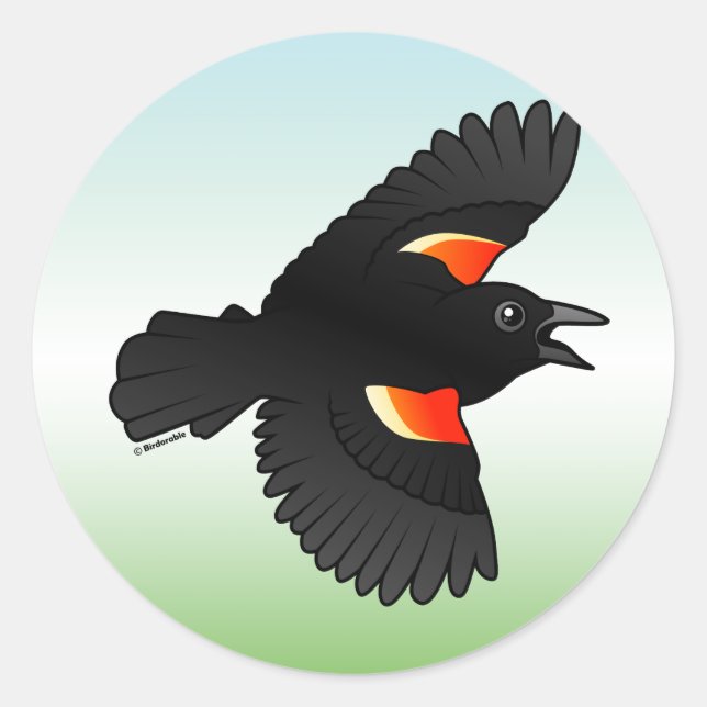 Flying Red-Flüinged Blackbird Runder Aufkleber (Vorderseite)