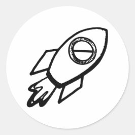 Flying Rocket Sketch Muster Round Sticker