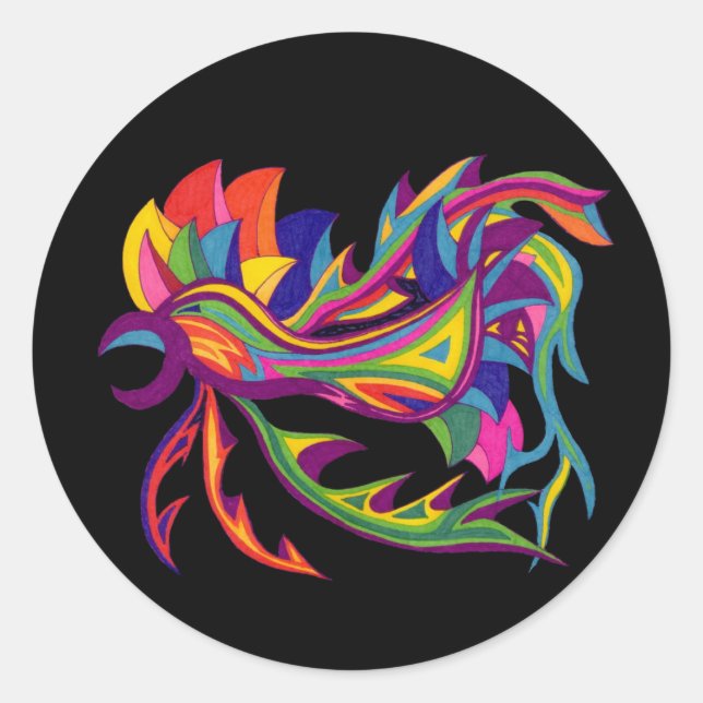 Flying Rooster Mehrfarbiges Mosaikhühnchen Runder Aufkleber (Vorderseite)