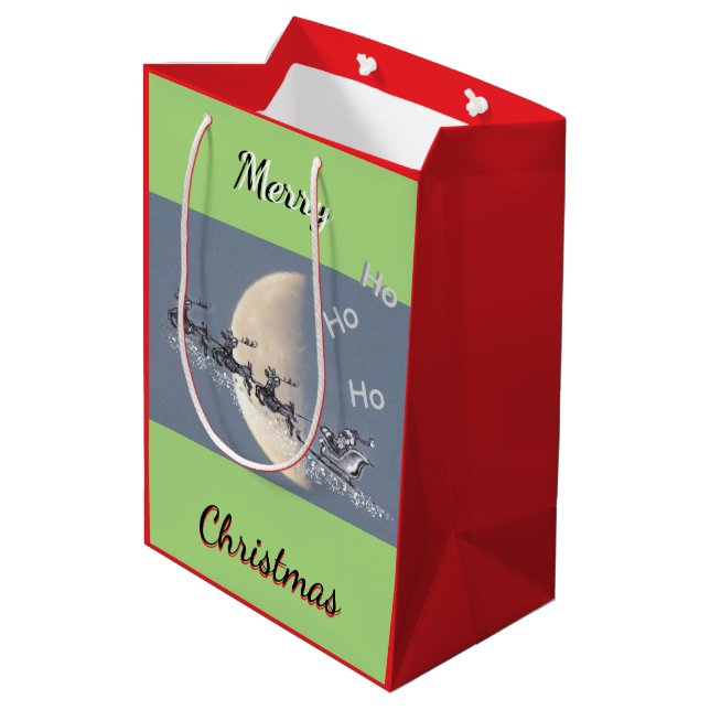 Flying Santa Christmas Gift Bag Mittlere Geschenktüte (Rückseite Schrägansicht)