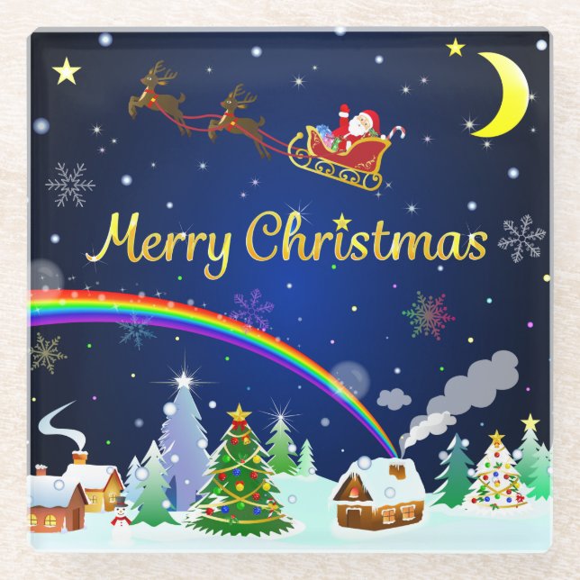Flying Santa Claus mit Crescent Moon Glasuntersetzer (Vorderseite)