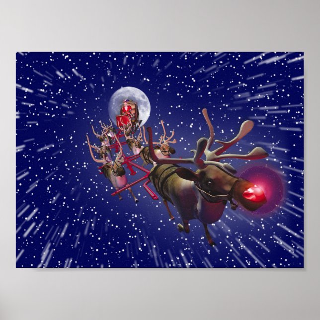 Flying Santa Claus Red Nosed Rentier Poster (Vorne)