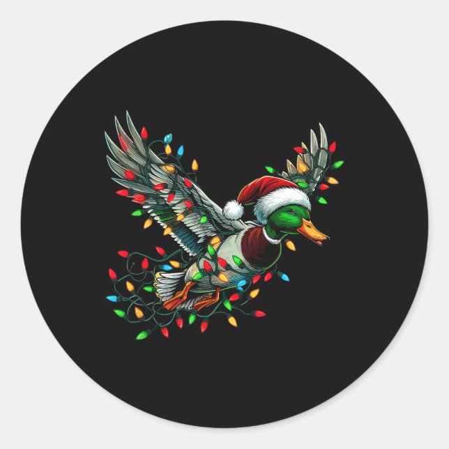 Flying Santa Duck mit Weihnachtslicht Jagd Se Runder Aufkleber (Vorderseite)