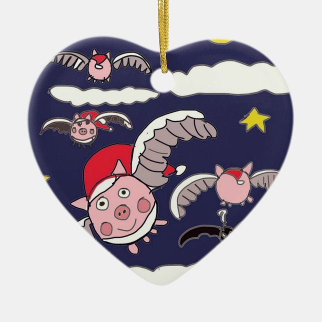 Flying Santa Pig Keramik Ornament (Vorne)
