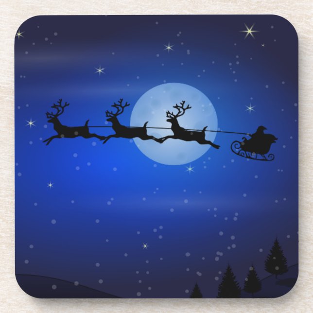 Flying Santa und seine Rentiere Getränkeuntersetzer (Vorderseite)