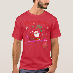 Flying Santa with flamingo Merry Christmas in july T-Shirt