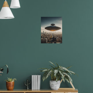 Flying Saucer UFO über City Poster