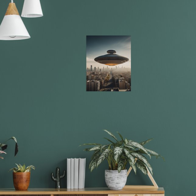 Flying Saucer UFO über City Poster (Wohnzimmer 1)
