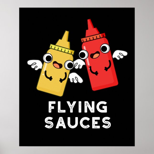 Flying Sauces Funny Food Pub Dark BG Poster (Vorne)