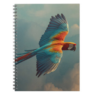 Flying Scarlet Macaw Sunset Sky Art Notizblock