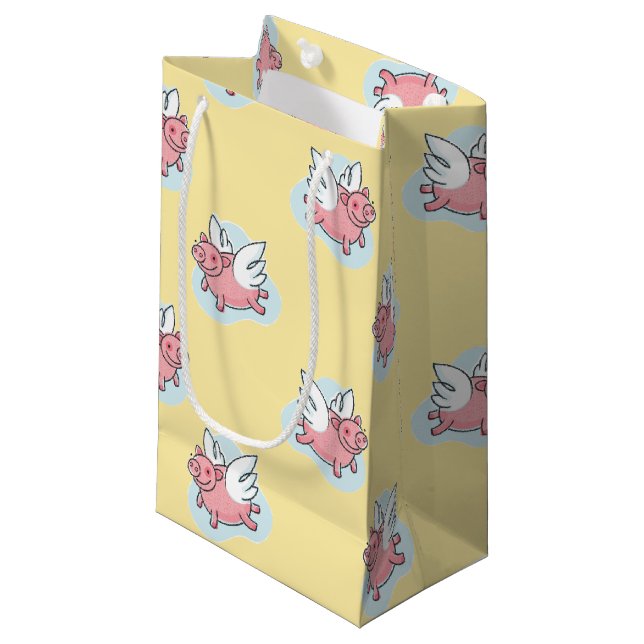 Flying Schweine New Baby Yellow Small Gift Bag Kleine Geschenktüte (Vorderseite Schrägansicht)