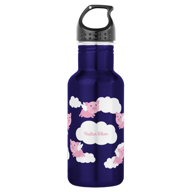 Flying Schweine Niedlich Kids Wasserflasche mit Na (Vorderseite)