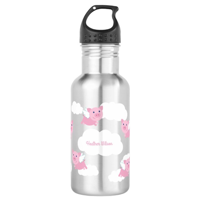 Flying Schweine Niedlich Kids Wasserflasche mit Na (Vorderseite)