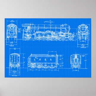Flying Scotsman Blue Print Poster