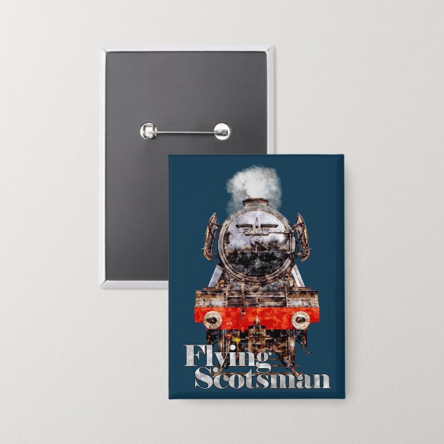 Flying Scotsman – Dampflokomotive-Illustration Button (Vorderseite/Rückseite)