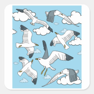 Flying Seagulls Birds in Nature Quadratischer Aufkleber