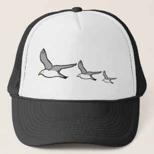 Flying Seagulls Illustration auf einem Birdwatcher Truckerkappe