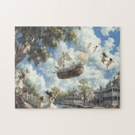 Flying Ship Whimsical Sky Voyage Adventur
