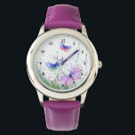Flying Spring Colorful Butterflies Watch Armbanduhr<br><div class="desc">Uhren mit Spring Joy Bunte Schmetterlinge Flying in Nature Wasserfarbe Malerei Schmetterling und Blume - oder wählen / Fügen Sie Ihren Lieblingstext / Farbe - Machen Sie Ihre einzigartige Uhr Geschenk - Größe und verschieben oder entfernen und fügen Sie Elemente mit Anpassungs-Tool! - Zeichn und Design von MIGNED. Sie können...</div>