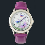 Flying Spring Colorful Butterflies Watch Armbanduhr<br><div class="desc">Uhren mit Spring Joy Bunte Schmetterlinge Flying in Nature Wasserfarbe Malerei Schmetterling und Blume - oder wählen / Fügen Sie Ihren Lieblingstext / Farbe - Machen Sie Ihre einzigartige Uhr Geschenk - Größe und verschieben oder entfernen und fügen Sie Elemente mit Anpassungs-Tool! - Zeichn und Design von MIGNED. Sie können...</div>