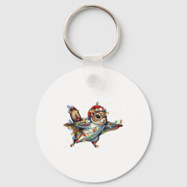 Flying Squirrel Christmas Lights Tee Merry Squirre Schlüsselanhänger (Vorderseite)