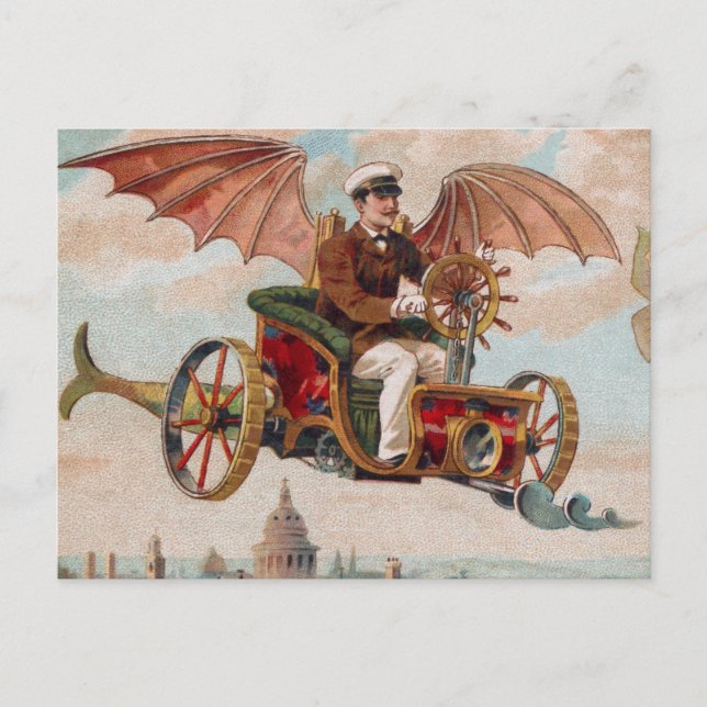 Flying Steampunk Car Postcard Postkarte (Vorderseite)