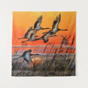 Flying Sunset Birds Tapestry Wandteppich