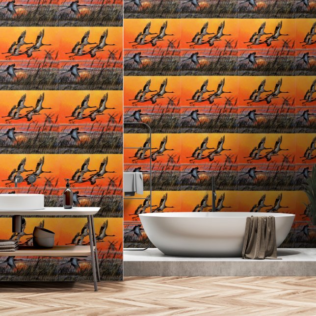 Flying Sunset Birds Tapete (Badezimmer)