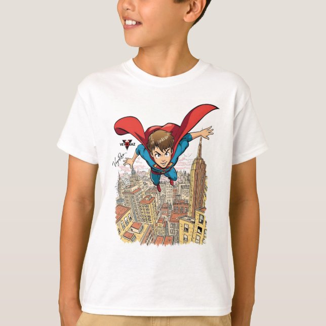 Flying Super Boy Cartoon T-Shirt – Dynamic Comic S (Devant)