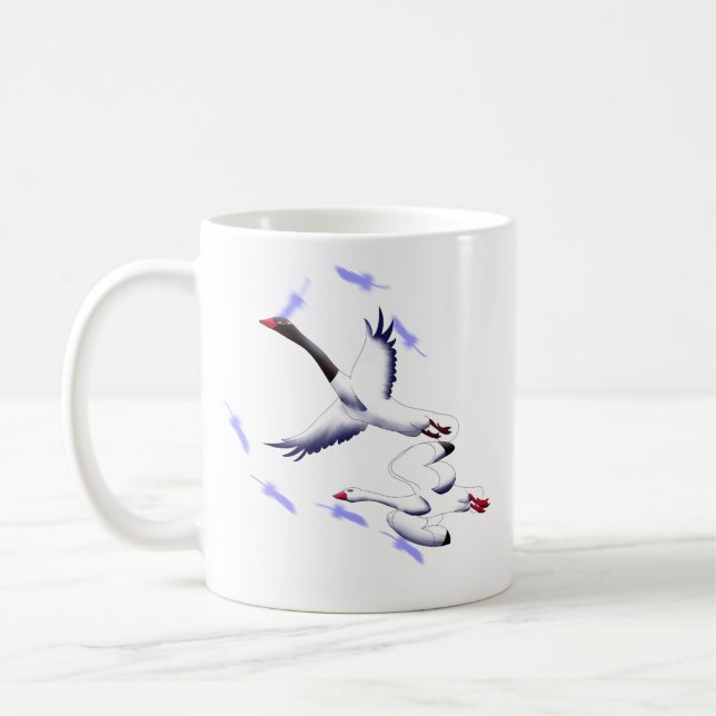 Flying Swans Fantasy Bird Art 11 oz White Mug Kaffeetasse (Links)