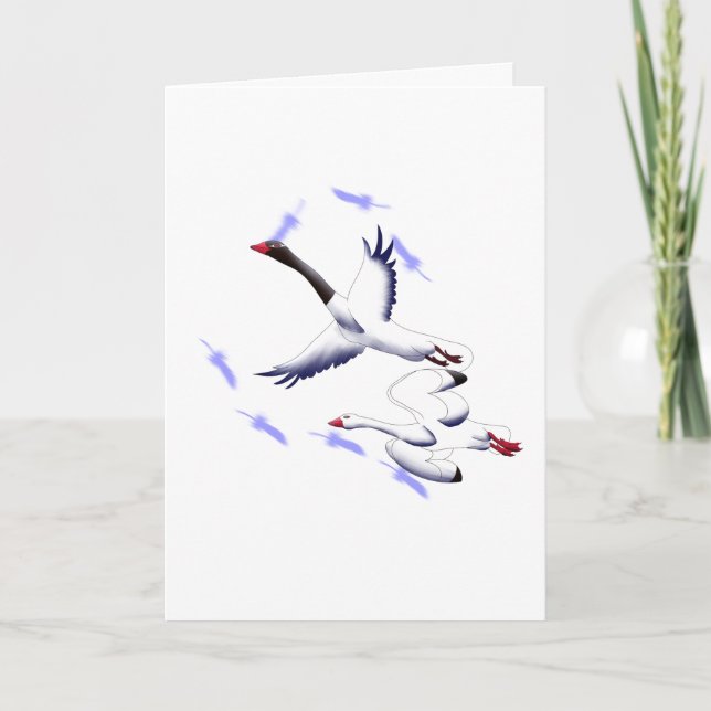 Flying Swans Minimalist Fantasy Birt Art Blank Karte (Vorderseite)