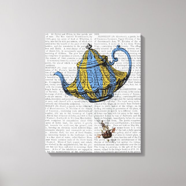 Flying Teapot 3 Blau und Gelb Leinwanddruck (Vorderseite)