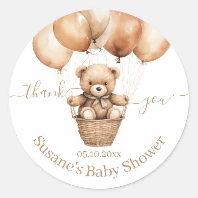 Flying Teddy Bear Baby Dusche Danke Runder Aufkleber (Vorderseite)