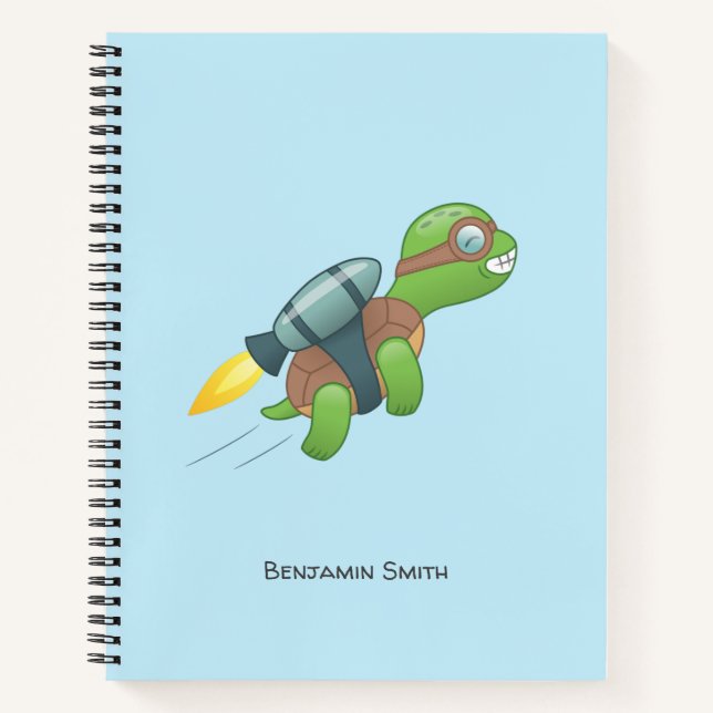 Flying Turtle mit Jetpack Blue Notizbuch (Vorderseite)