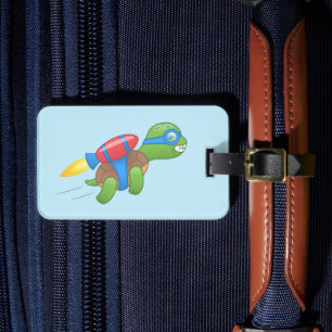 Flying Turtle mit Red Jetpack Blue Gepäckanhänger