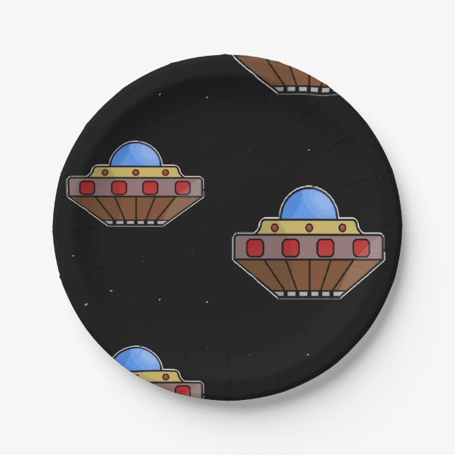 Flying ufo in schwarz pappteller (Vorderseite)