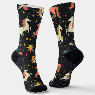 Flying Unicorn Pony Chalk Zeichnend Muster Schwarz Socken