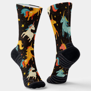 Flying Unicorn Pony Chalk Zeichnend Muster Schwarz Socken