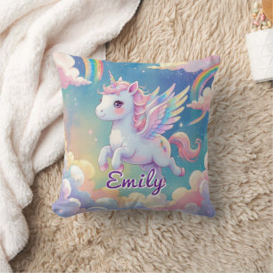 Flying Unicorn Rainbow Wings - bearbeitbarer Name Kissen