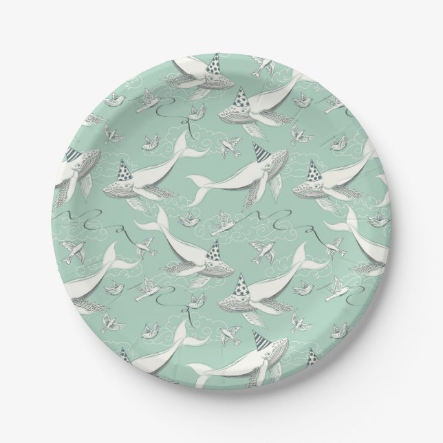 Flying Whale Birthday Party Pappteller (Vorderseite)