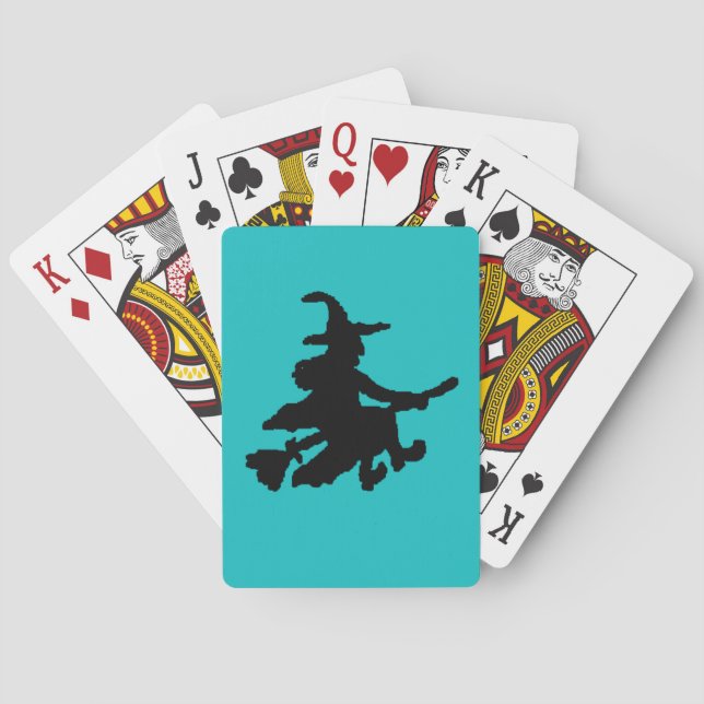 Flying Witch Black on Teal Spielkarten (Rückseite)